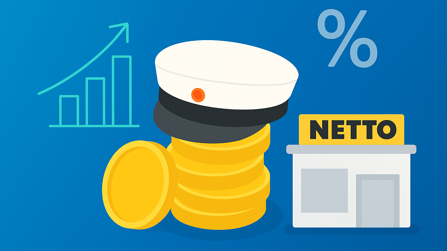 SU økonomi for studerende – illustration med grafer, mønter og studenterhat.