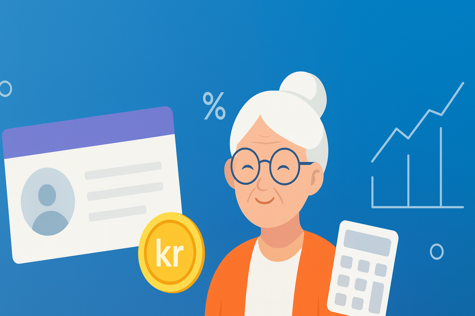 ChatGPT Image 2. okt. 2025, 22.45.47 Ældre kvinde i en gradient baggrund, der lærer om pension.